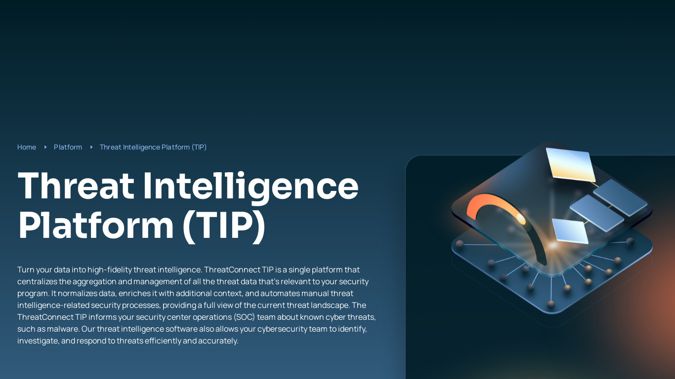 ThreatConnect Threat Intelligence Platform (TIP) Landing page