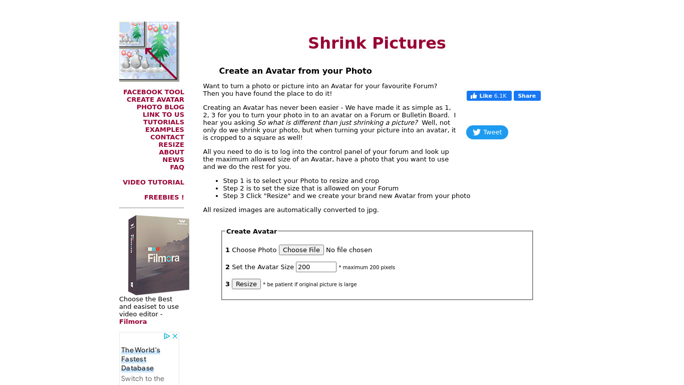 Shrink Pictures Landing page