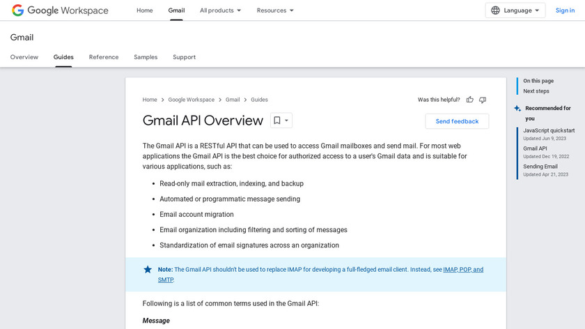 Gmail API Landing Page