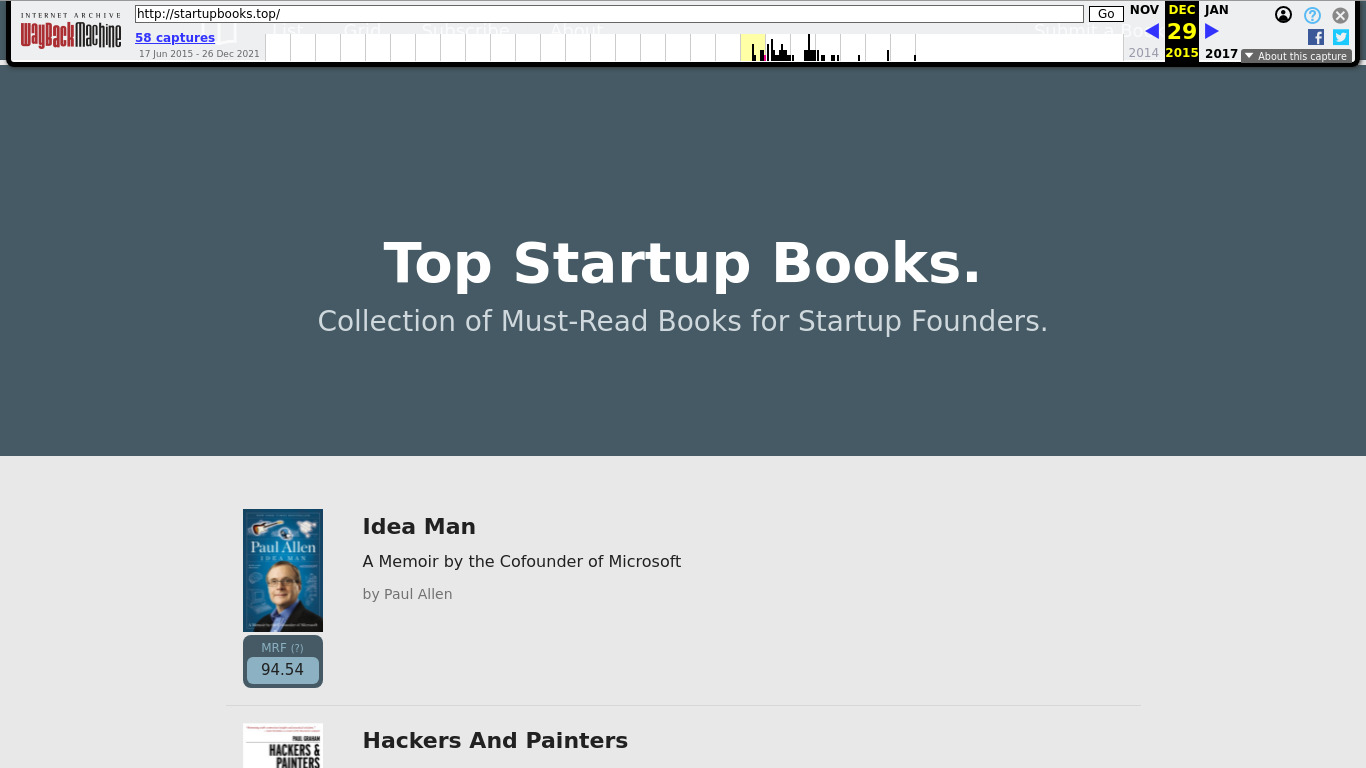 Top Startup Books Landing page
