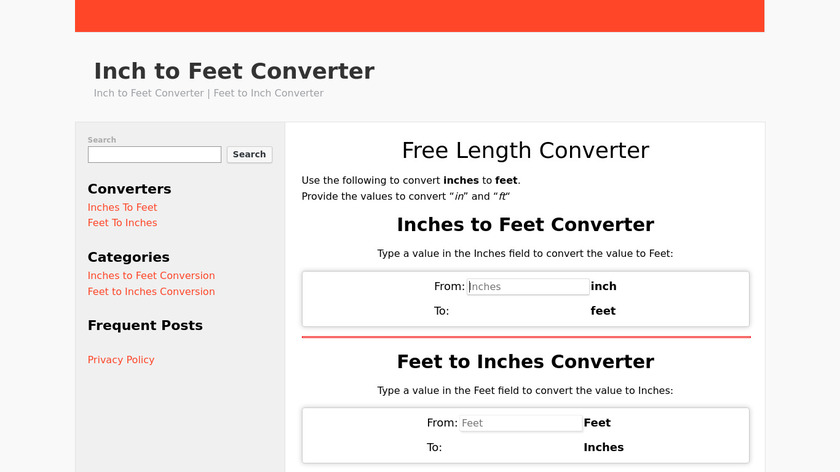 Inch to Feet Converter Landing Page