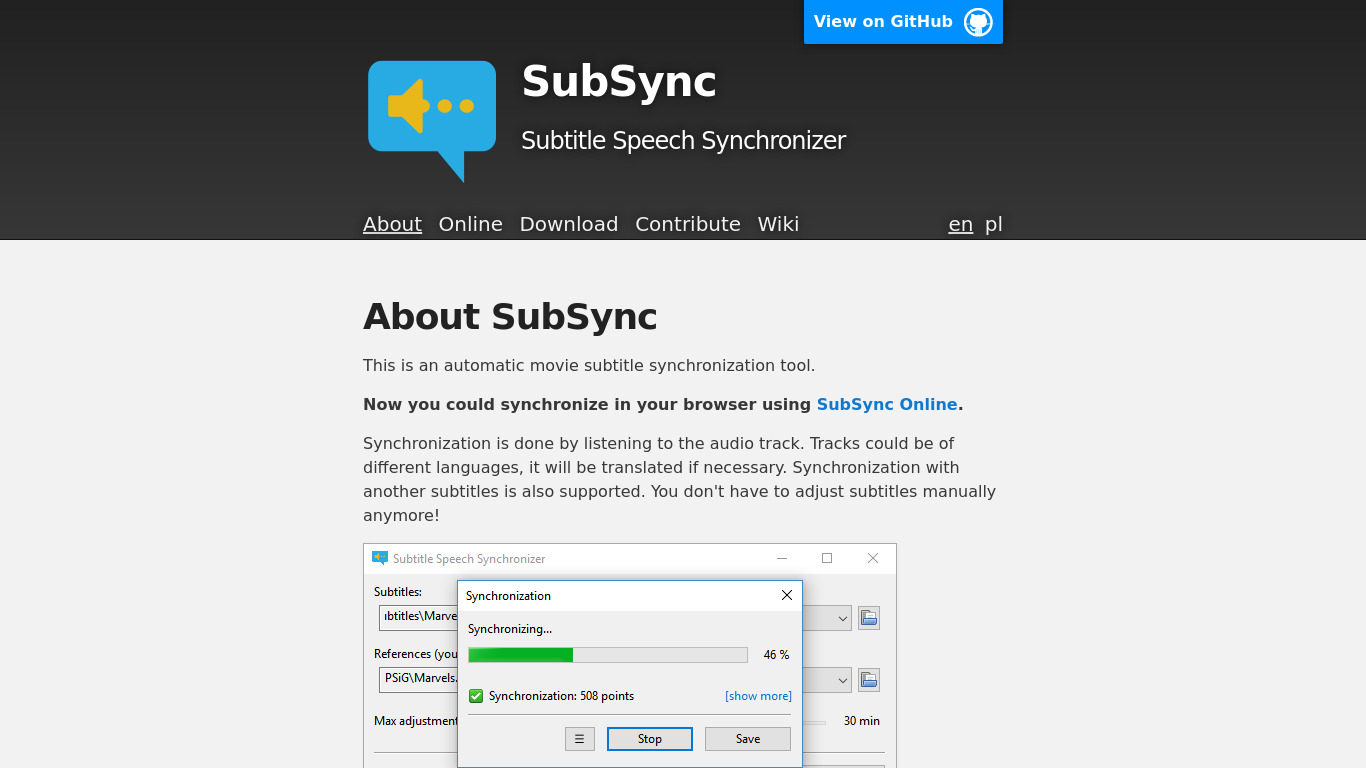 SubSync Landing page