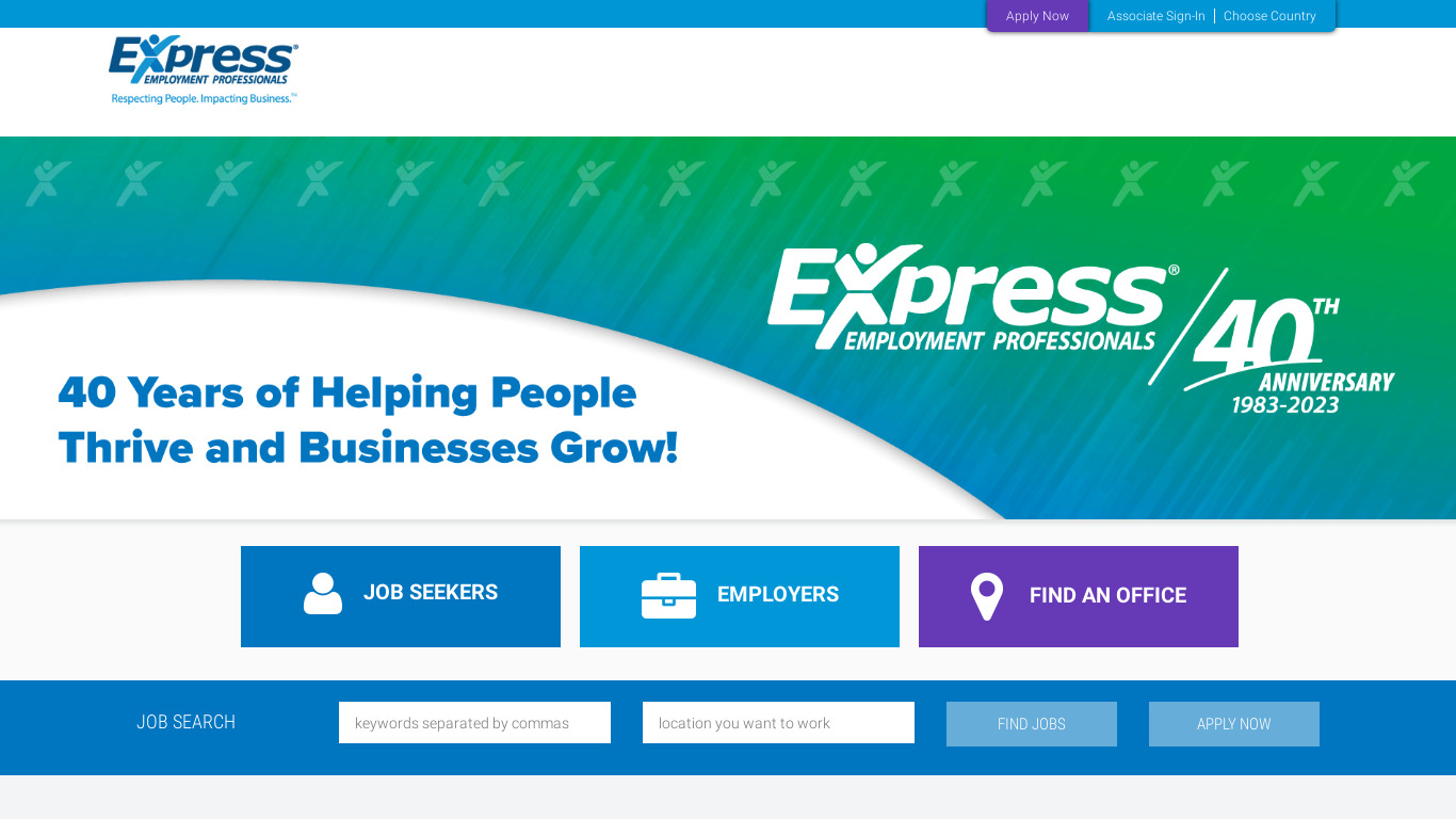 Express Employment Professionals Landing page