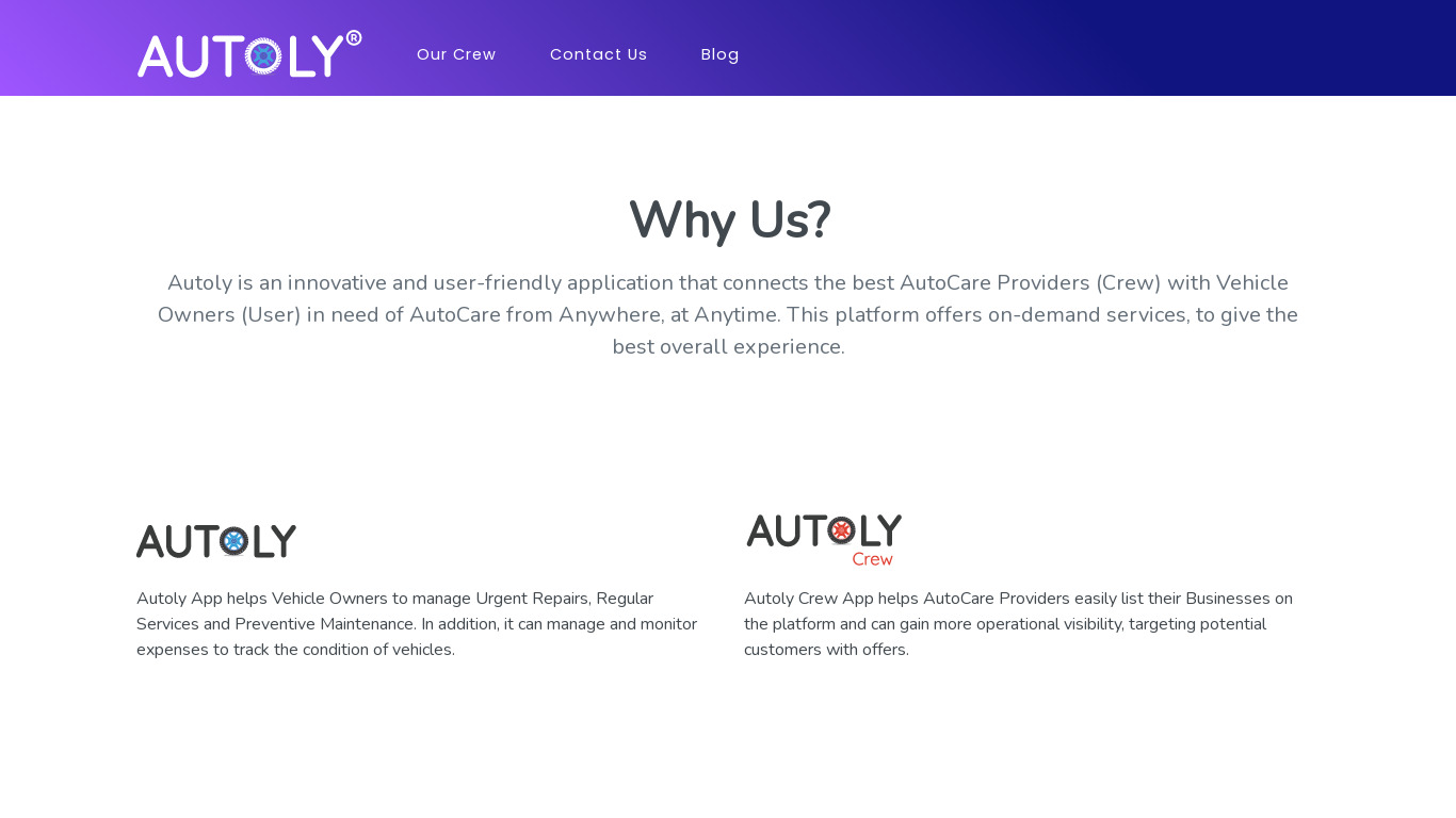 AUTOLY - Digital AutoCare Landing page