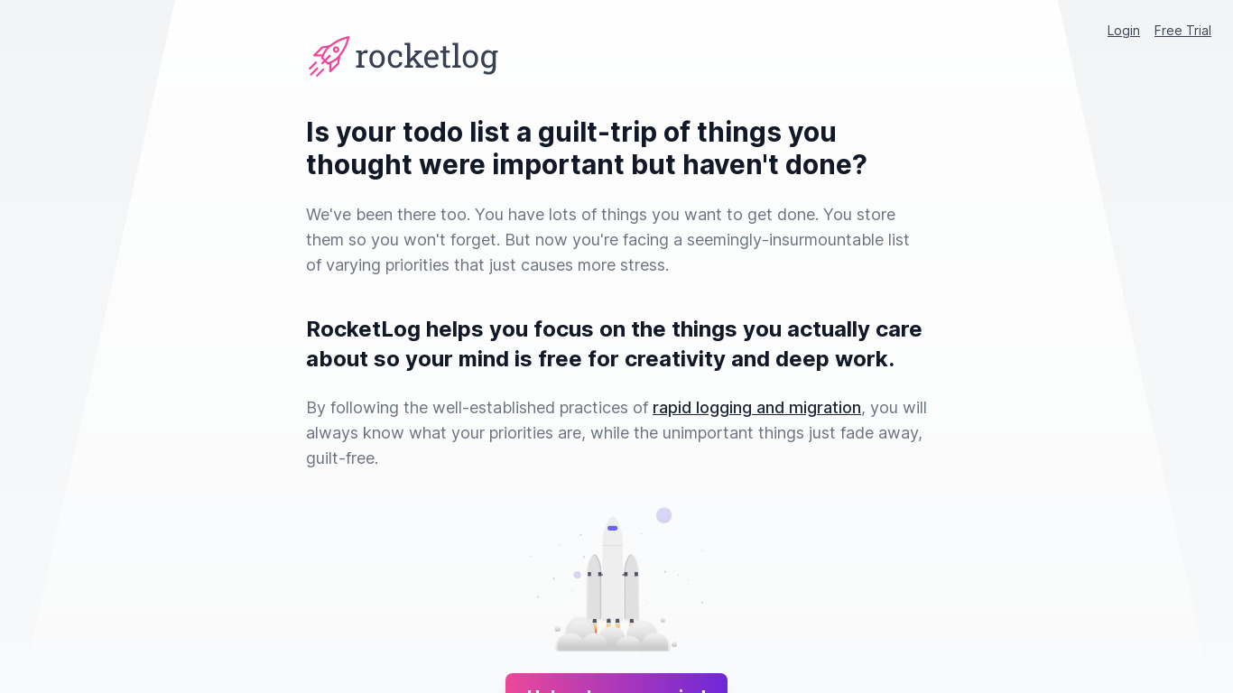 RocketLog Landing page