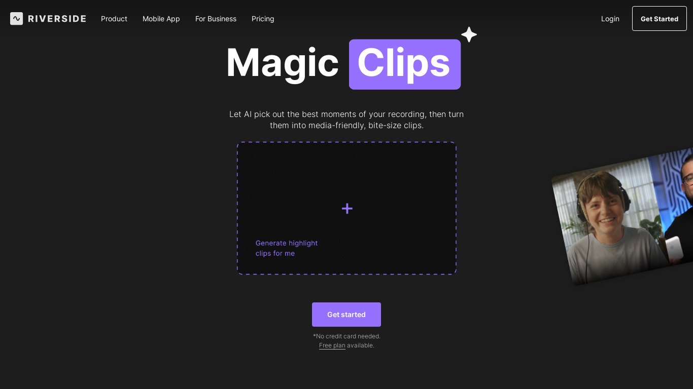 Clips by Riverside.fm Landing page