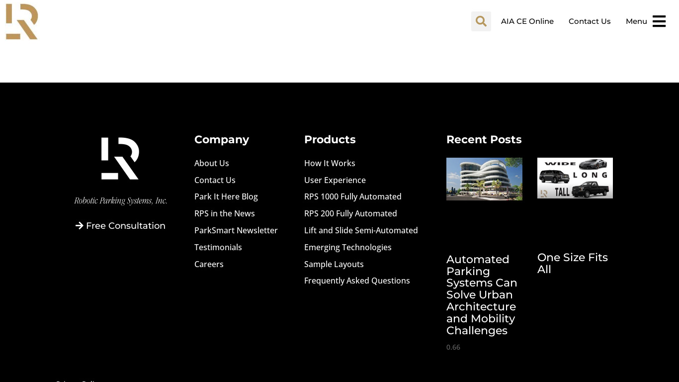 Robotic Parking Systems Landing page