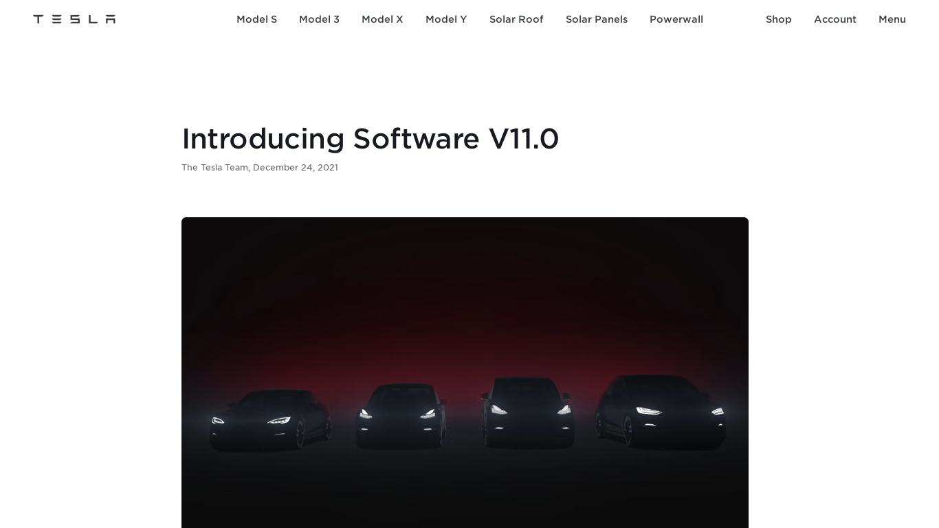 Tesla Version 11.0 Landing page