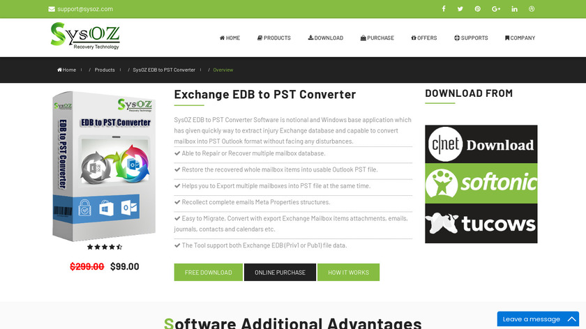 SysOZ EDB to PST Converter Landing Page