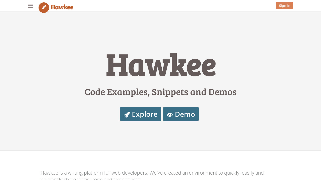 Hawkee Landing page