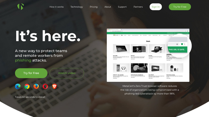 Metacert Internet Security Landing Page
