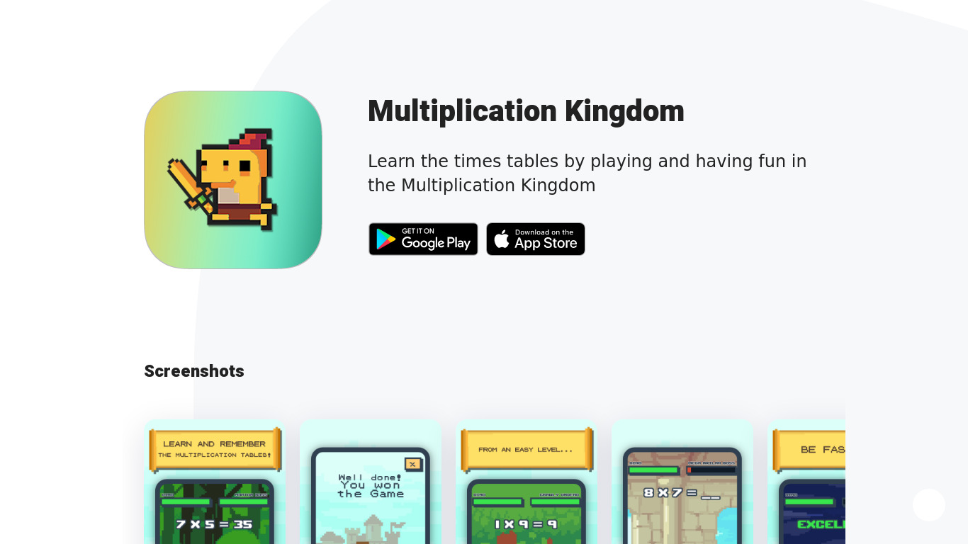 Multiplication Kingdom Landing page