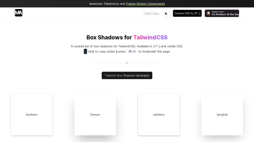 Tailwind Box Shadows Landing Page