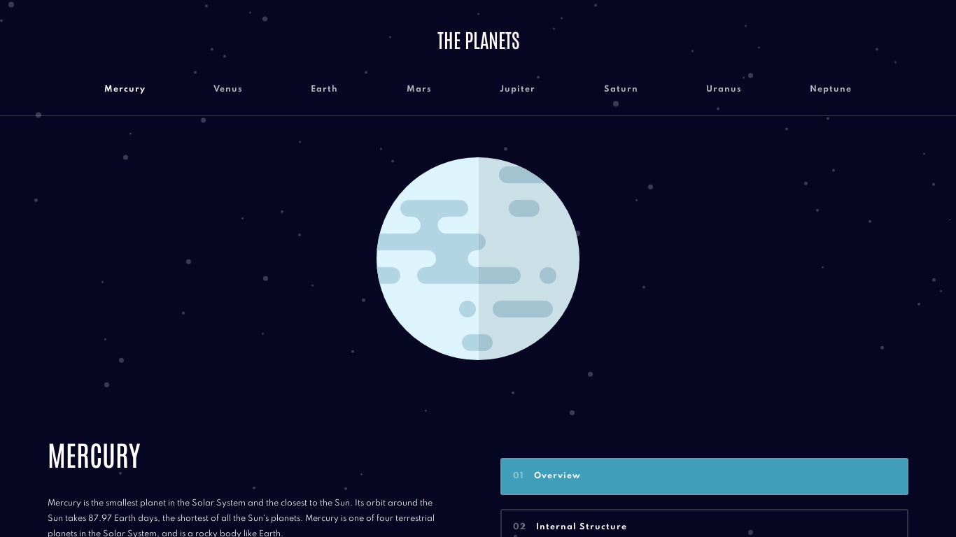 Planets Facts Site Landing page