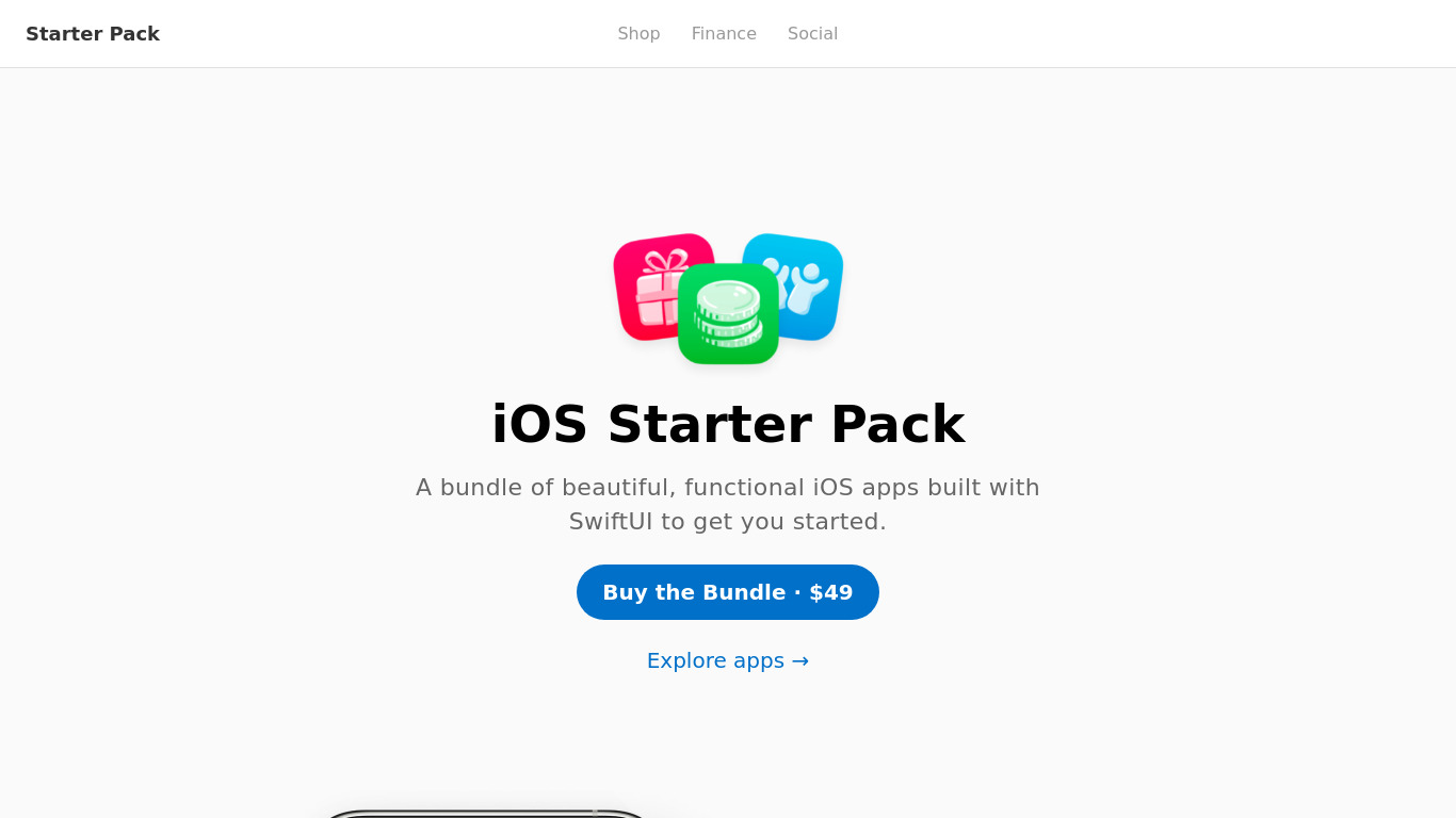 iOS Starter Pack Landing page
