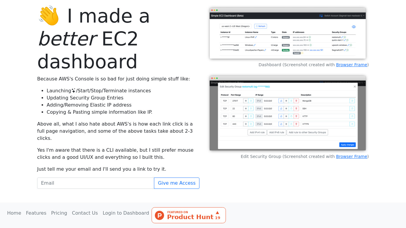 EC2 Dashboard Landing page