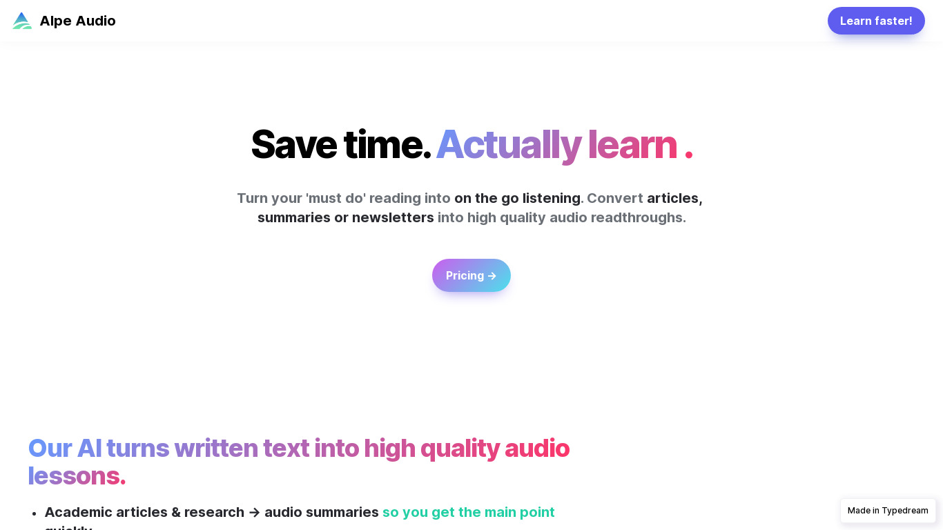 Article to Audio Conversion Kit Landing page