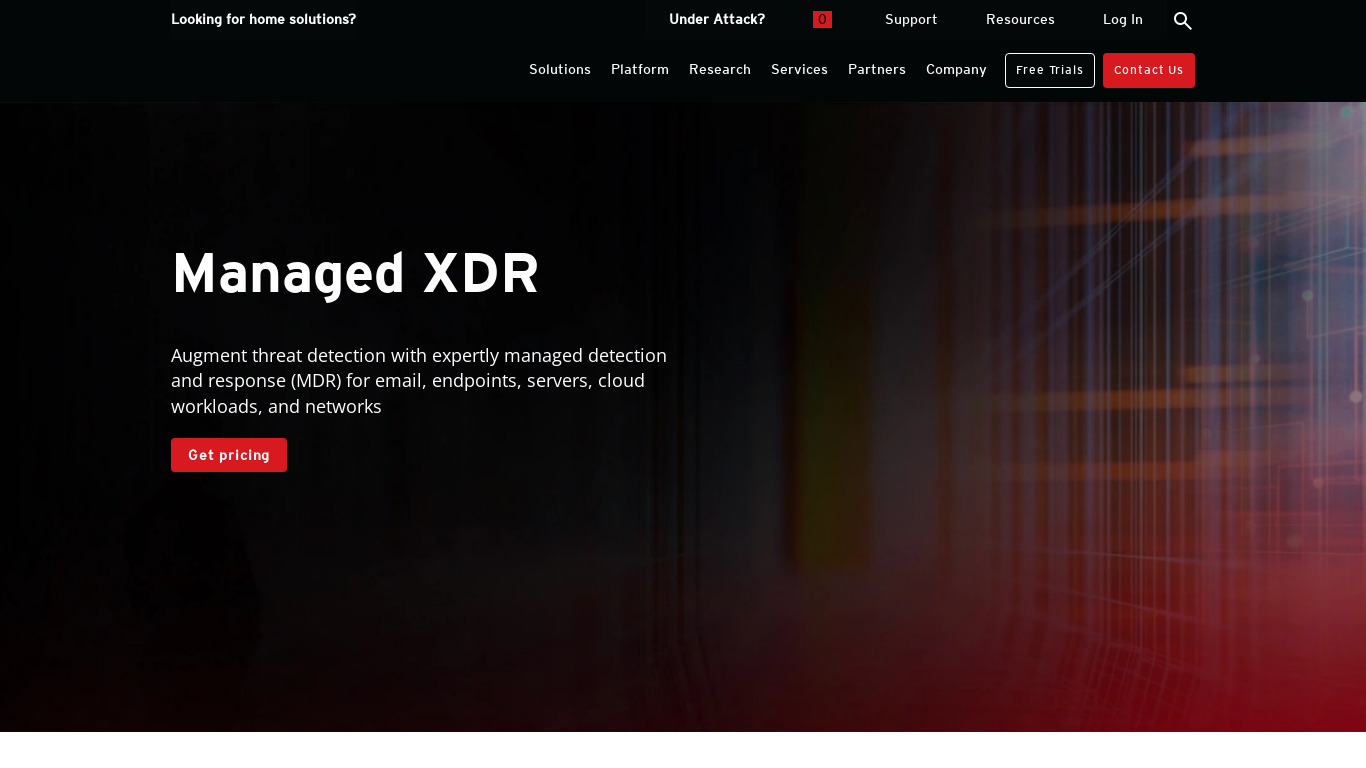 Trend Micro Managed XDR Landing page