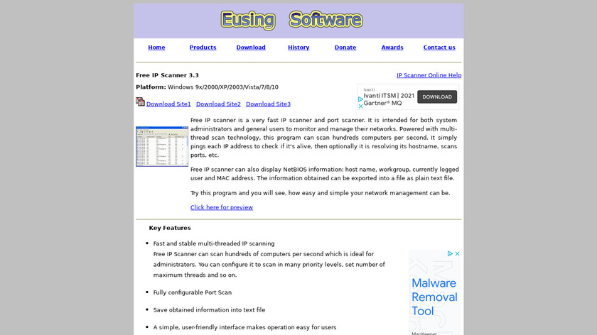 Eusing Free IP Scanner Landing Page
