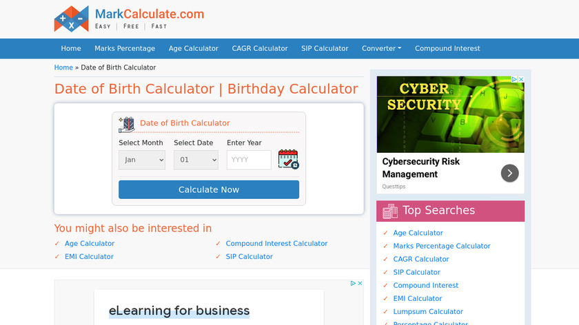 MarkCalculate Date of Birth Calculator Landing Page