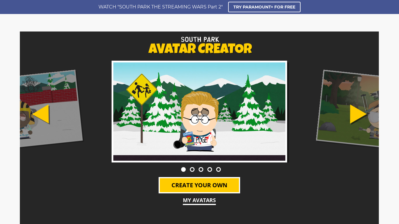 South Park Avatar Landing page