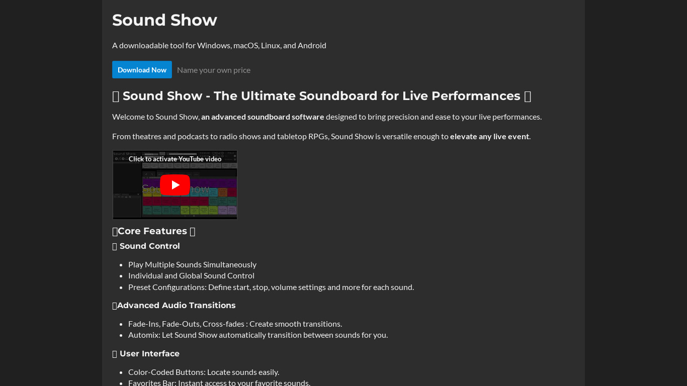 Sound Show Landing page