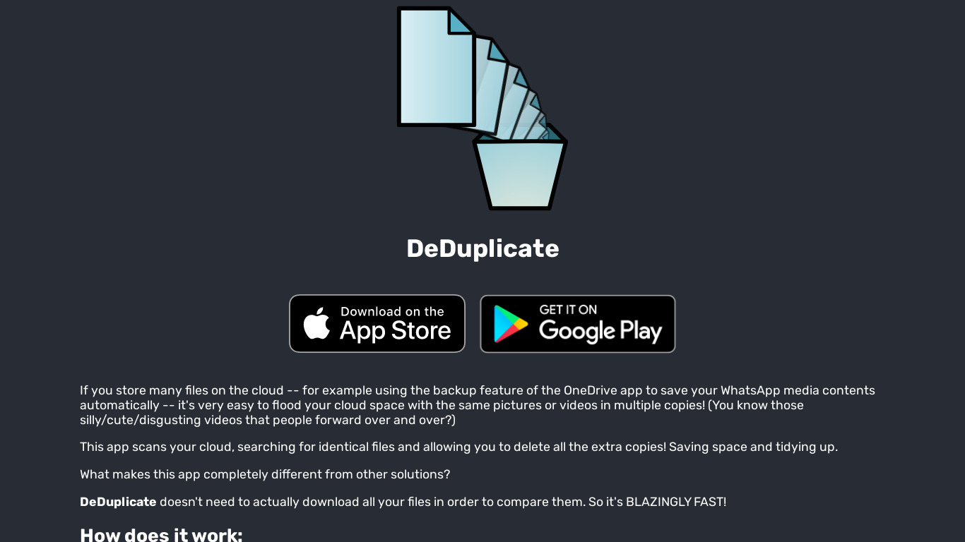 DeDuplicate Landing page