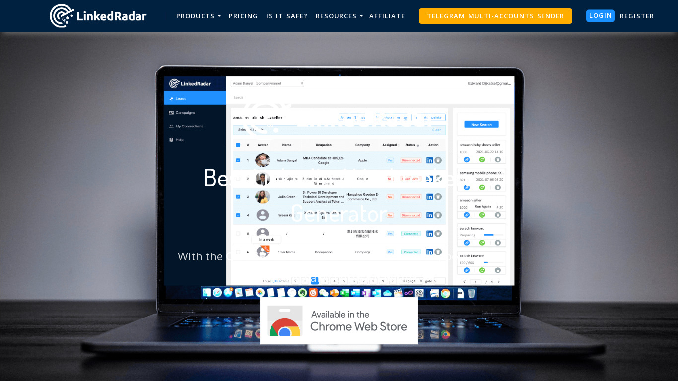 LinkedRadar Landing page