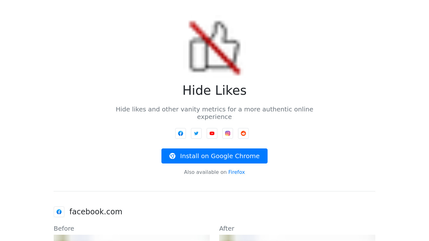 Hide Likes Landing page