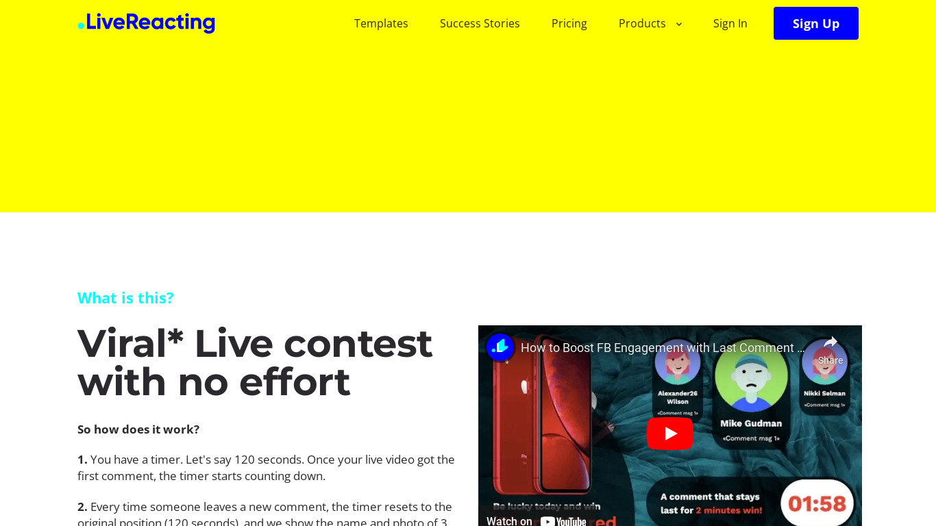 Last Comment Wins Live Contest Landing page