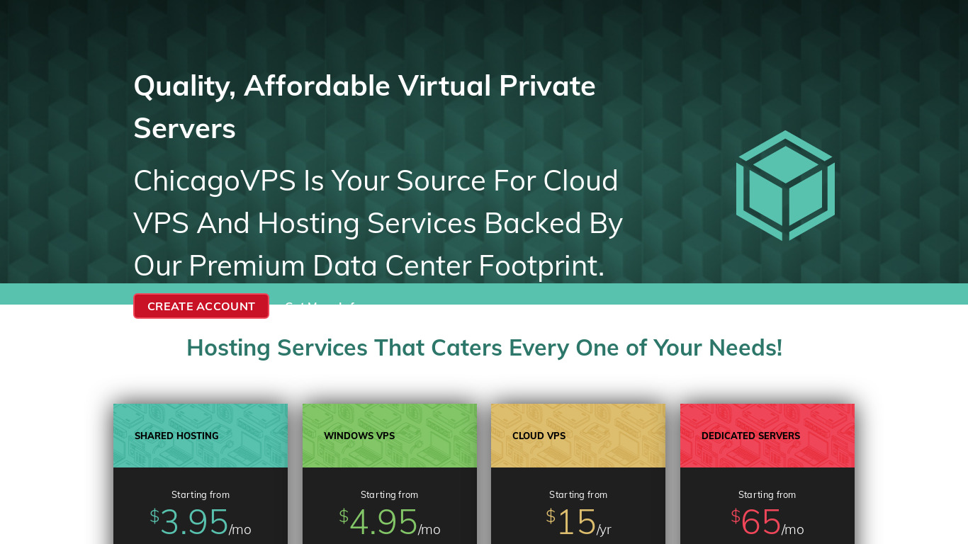 ChicagoVPS Landing page