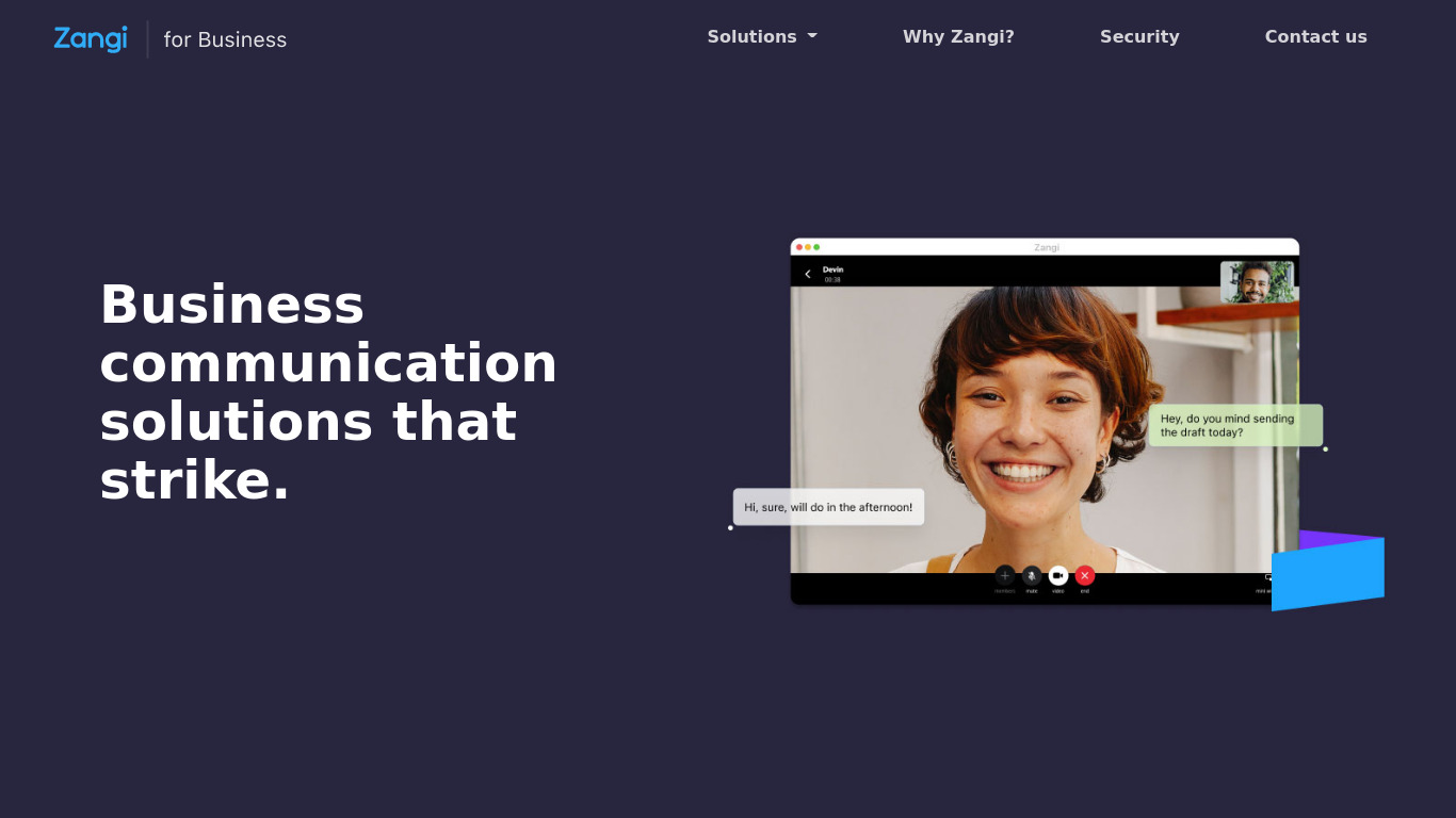 Zangi Business Solutions Landing page