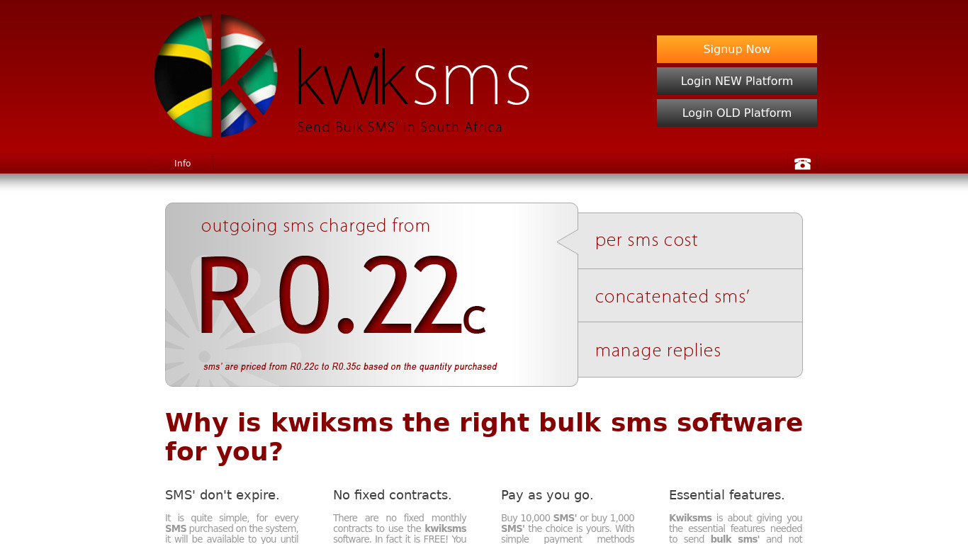 KwikSMS Landing page
