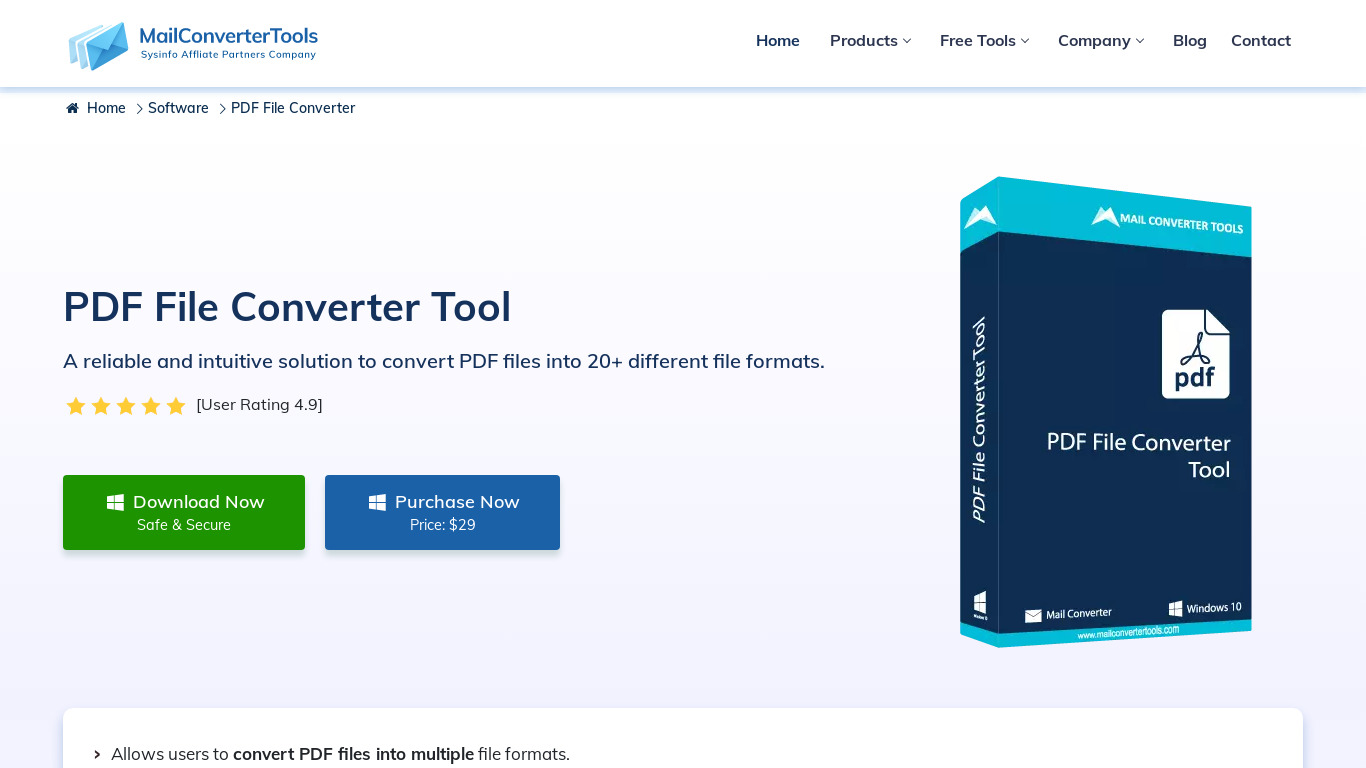 MCT PDF File Converter Tool Landing page