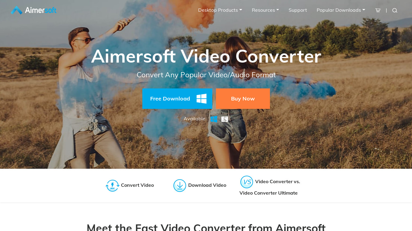 Aimersoft Video Converter Landing page