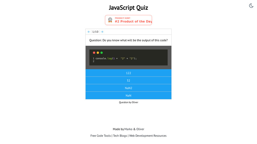 JavaScript Quiz Landing Page