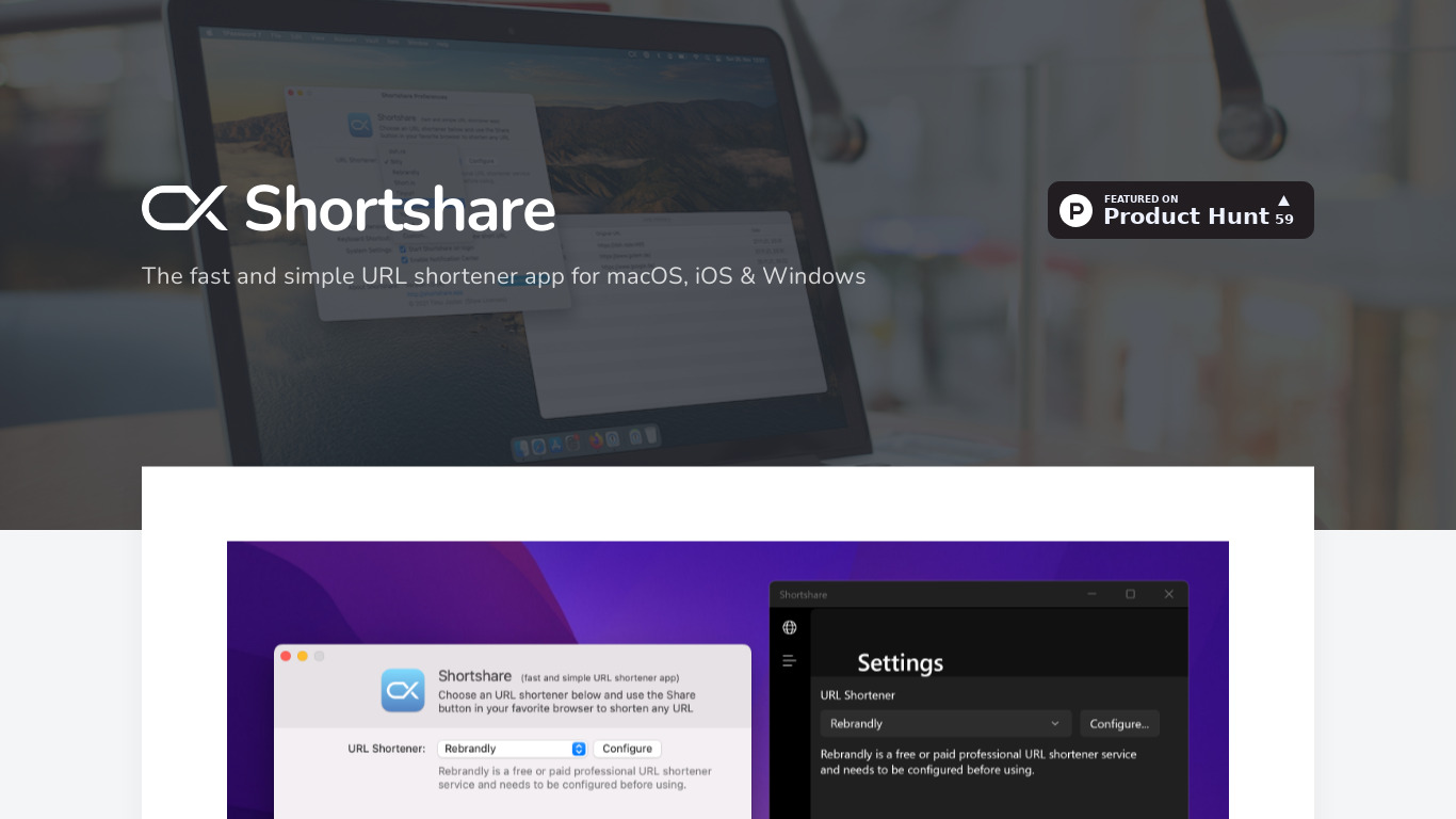 Shortshare.app Landing page