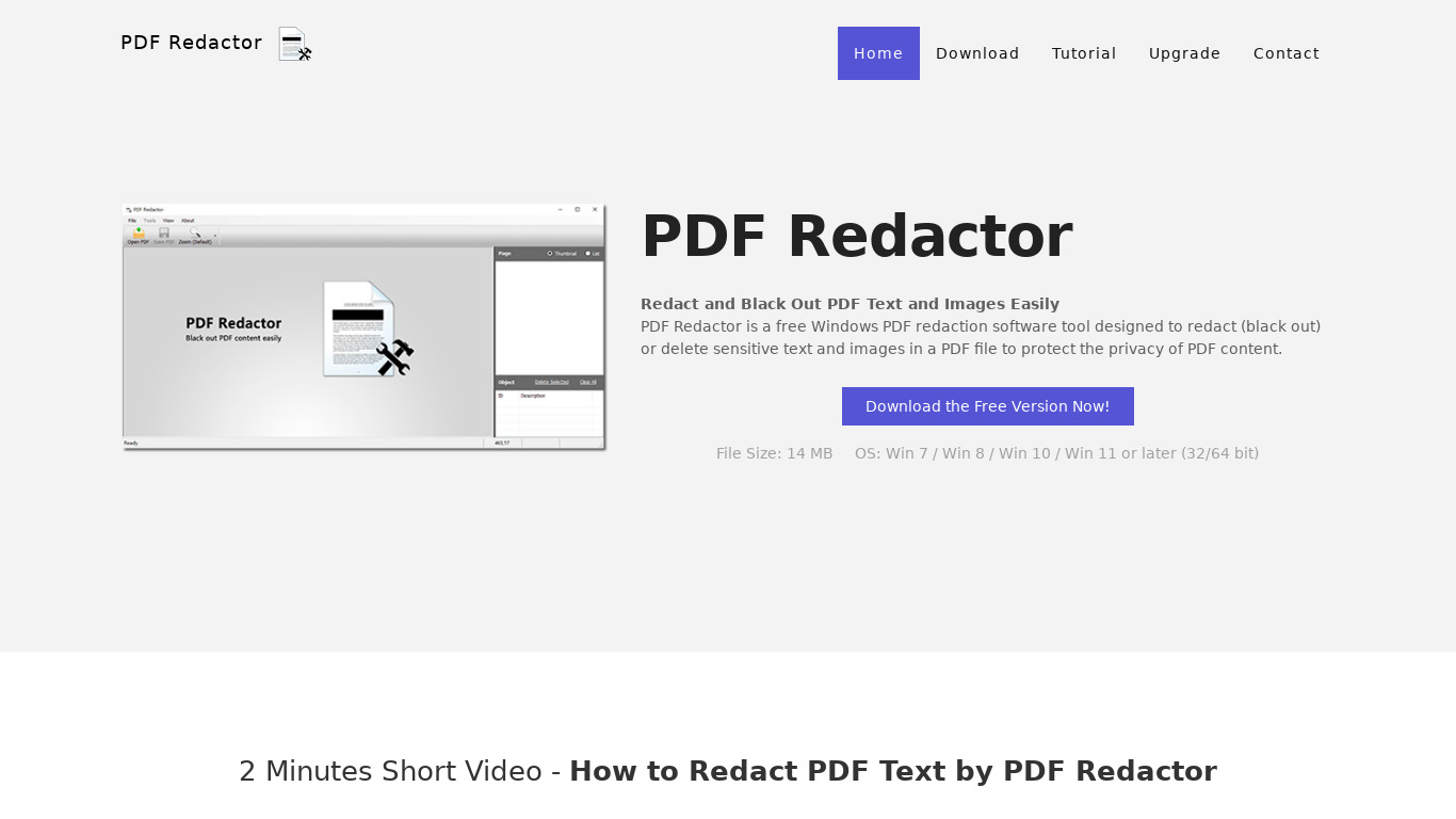 PDF Redactor Landing page