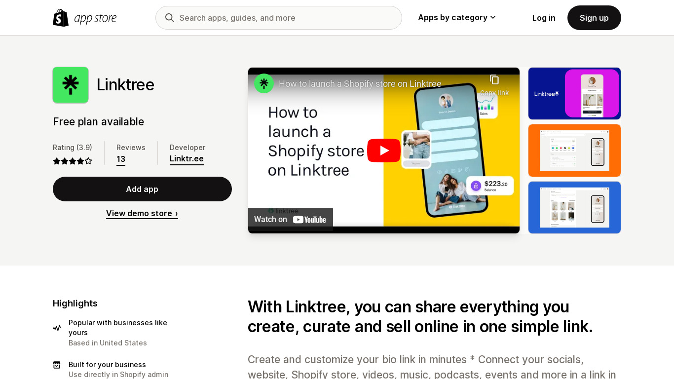 Linktree - Shopify integration Landing page