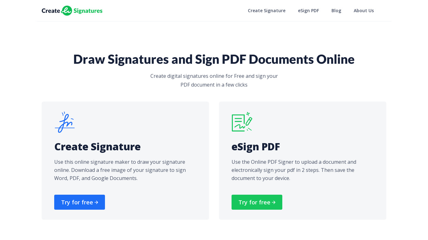 E-Sign PDF Online Landing page
