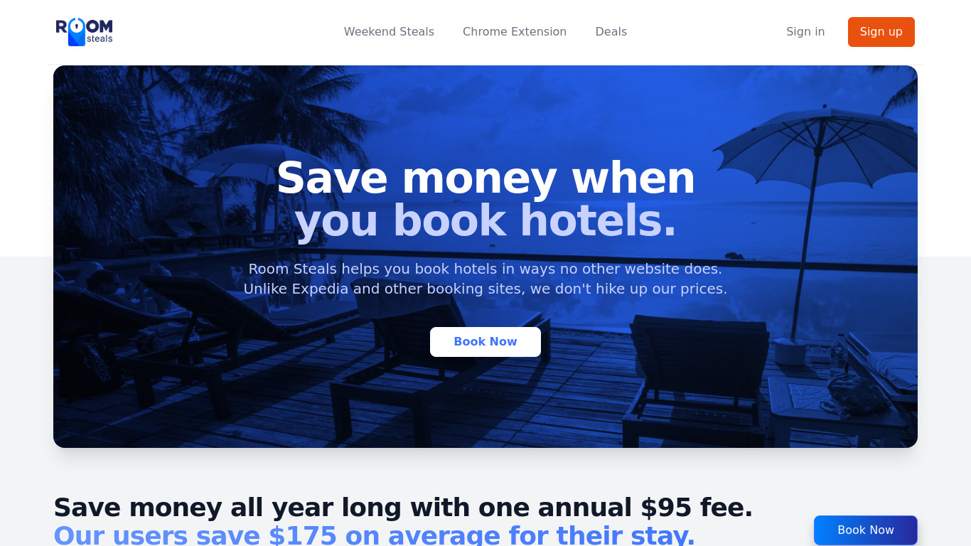 Room Steals Chrome Extension Landing page