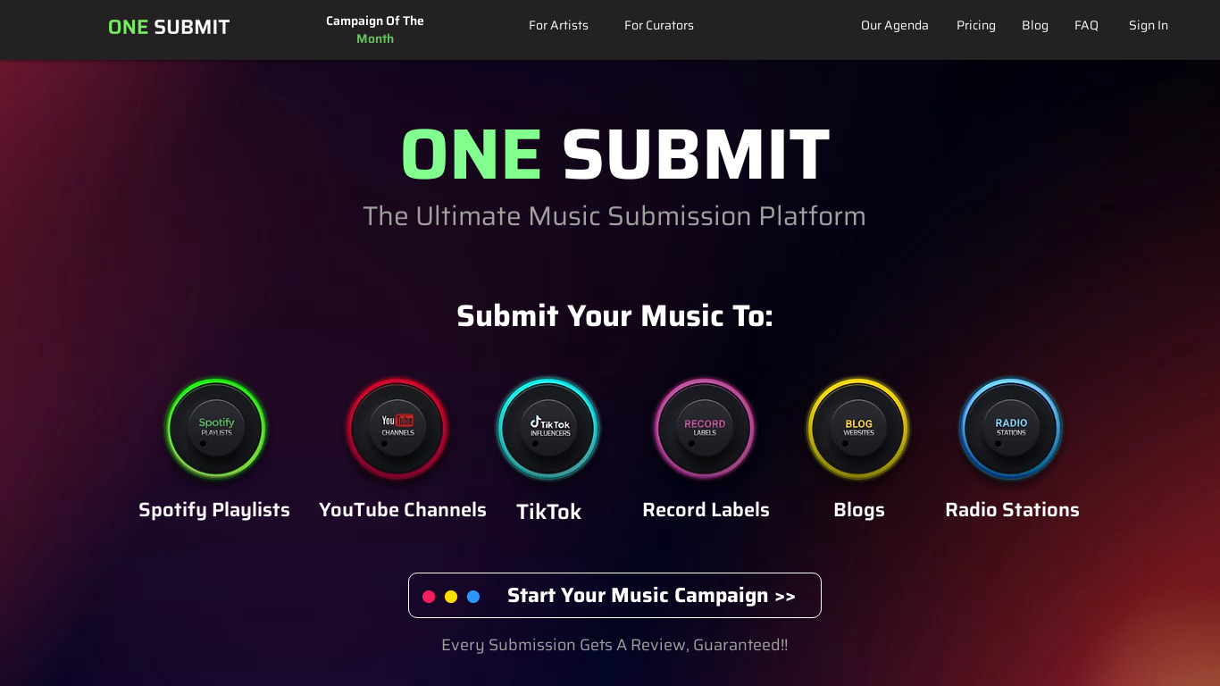 One Submit Landing page