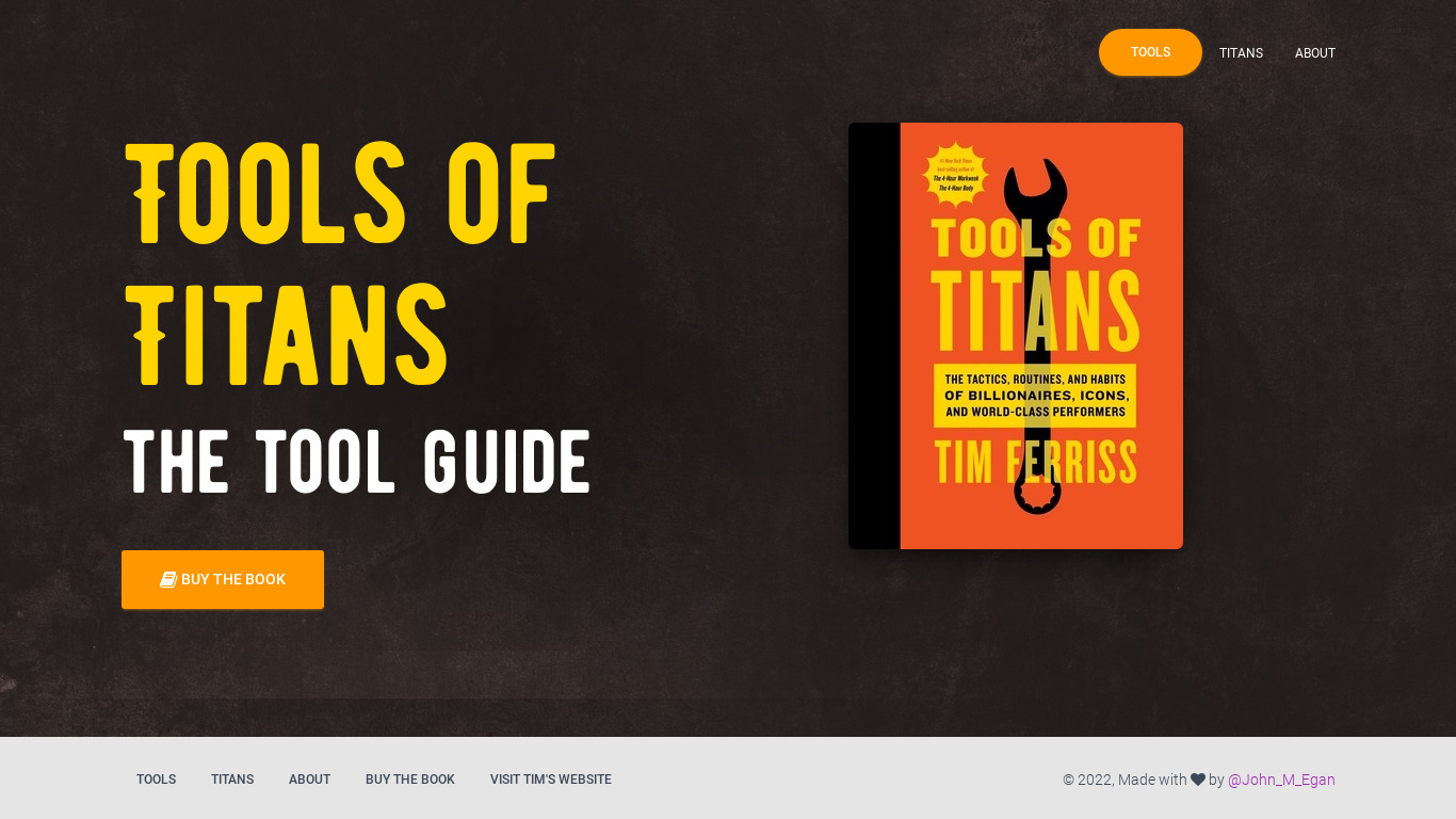 Tools of Titans Tool Guide Landing page
