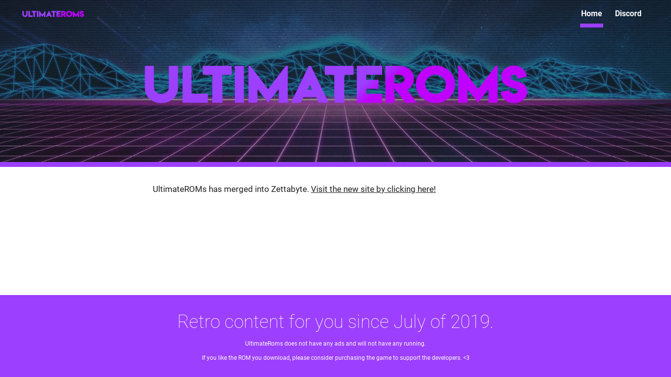 UltimateRoms Landing page