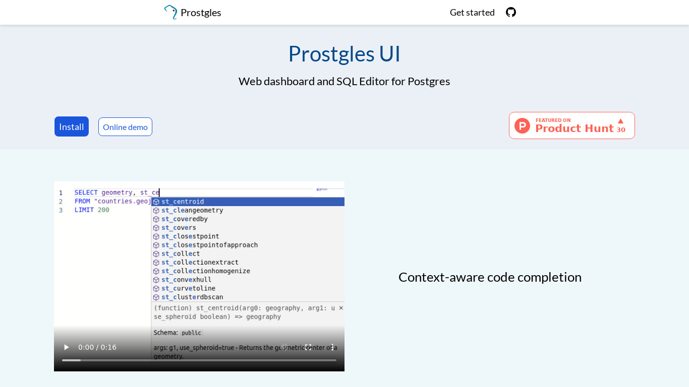 Prostgles UI Landing page
