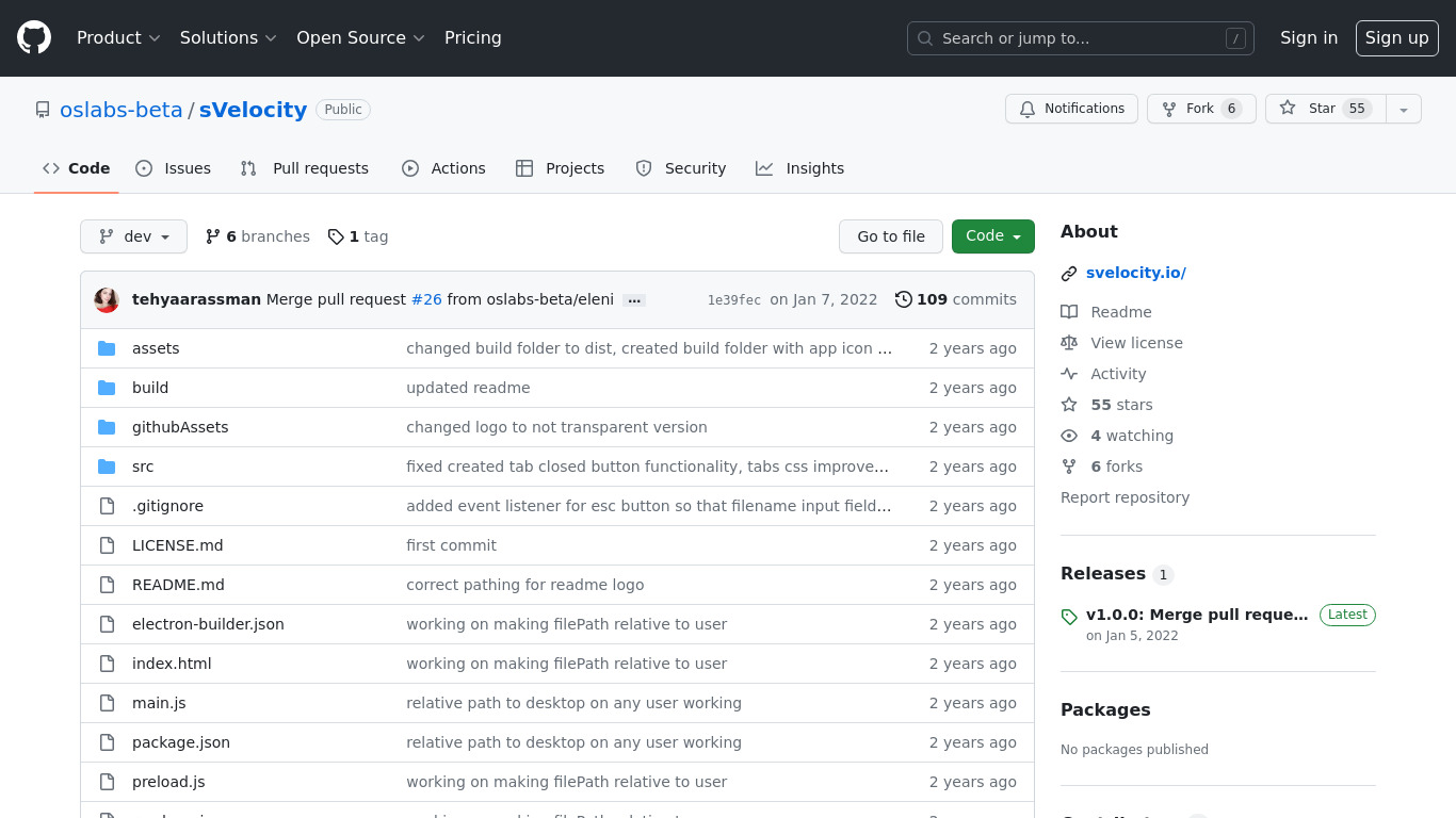 sVelocity Landing page