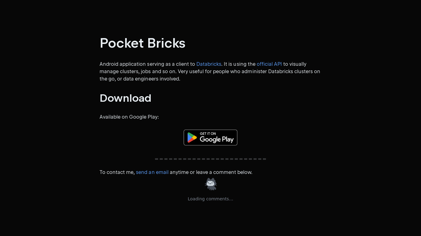 Pocket Bricks: Databricks on Android Landing page