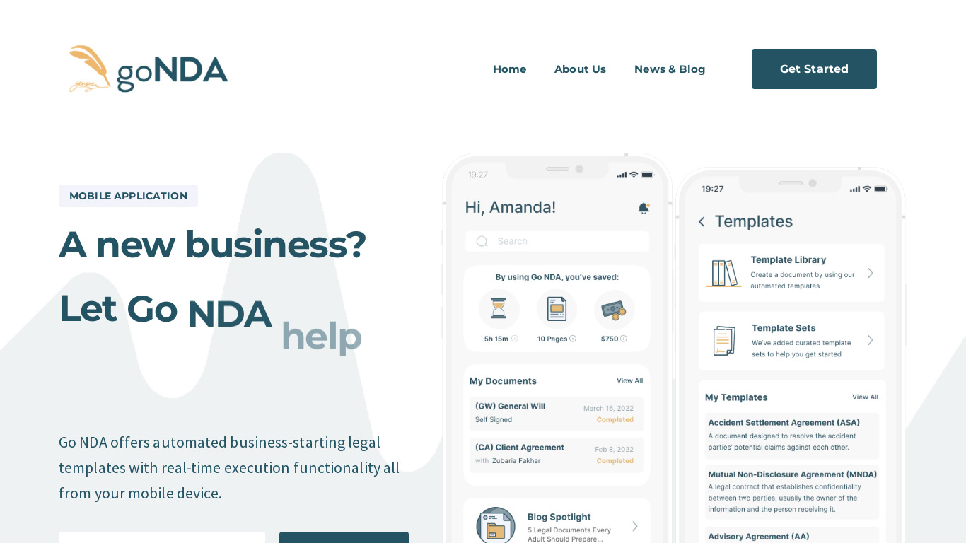 goNDA Legal Self-Service App Landing page