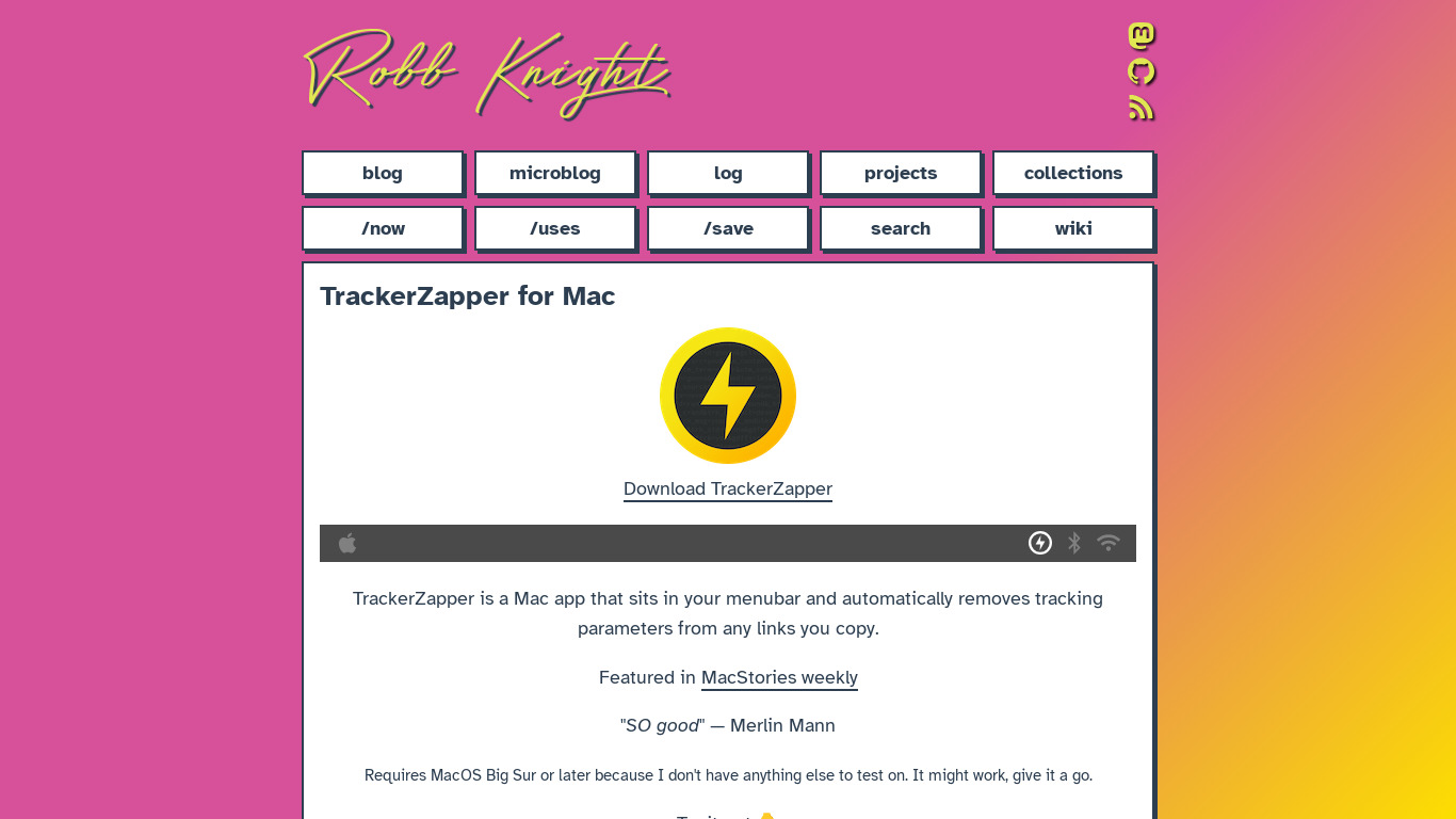 TrackerZapper Landing page