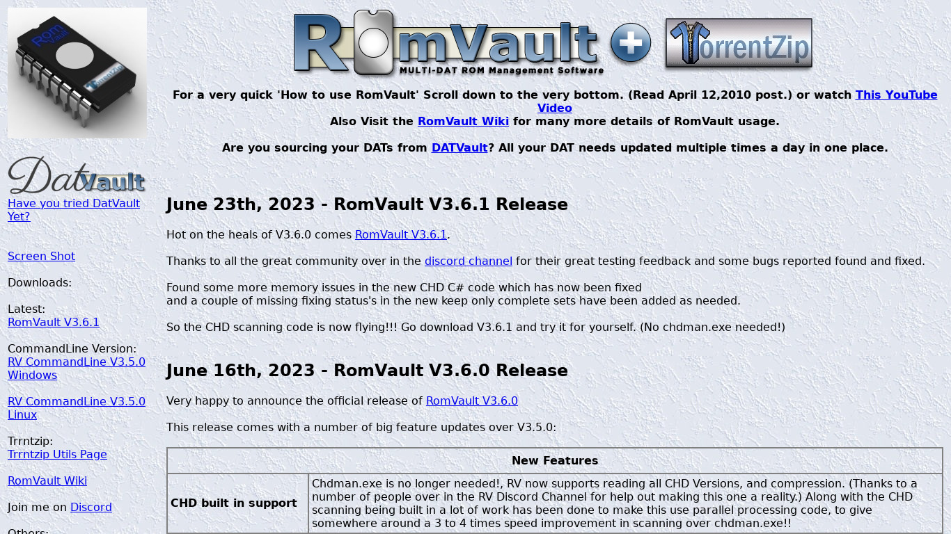 RomVault Landing page